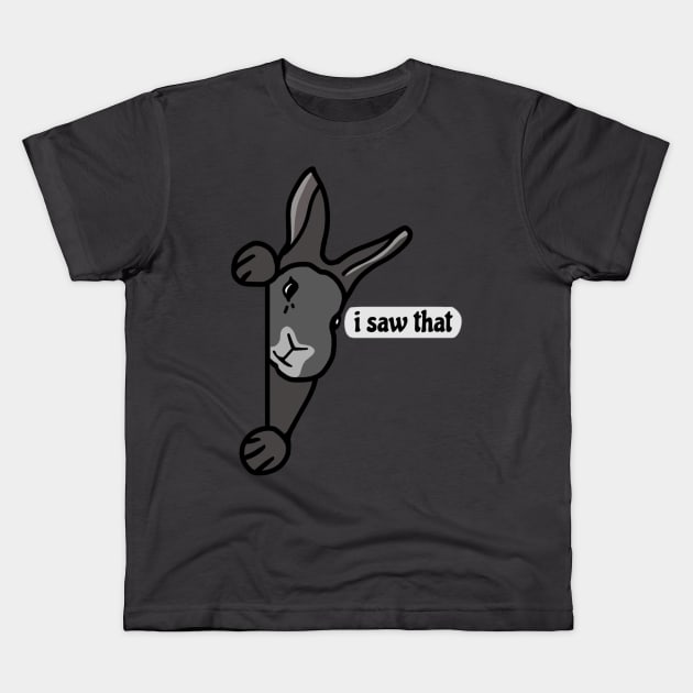 Funny and Mischievous Grey Black Flemish Giant Baby Bunny Saw That Kids T-Shirt by wigobun